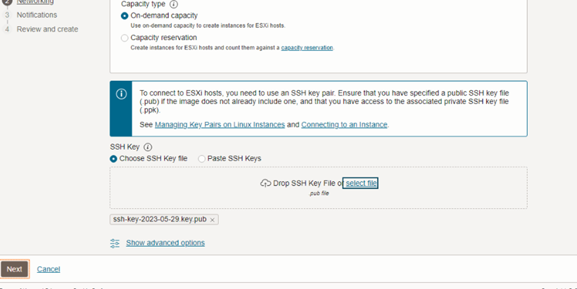 Select file to upload the SSH key.
